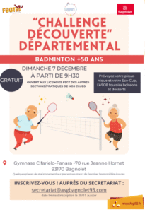 Challenge Découverte Badminton - 07 décembre&nbsp;!  - FSGT 93 - Fédération omnisport de Seine-Saint-Denis