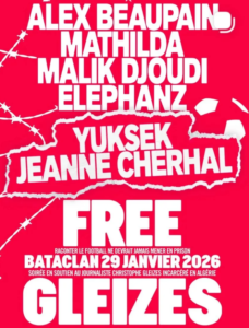 Un concert de soutien au journaliste Christophe Gleizes, d&eacute;tenu en Alg&eacute;rie, au Bataclan le 29&nbsp;janvier
