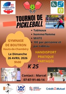 Tournoi de pickleball Chambéry du 26/04 - FSGT